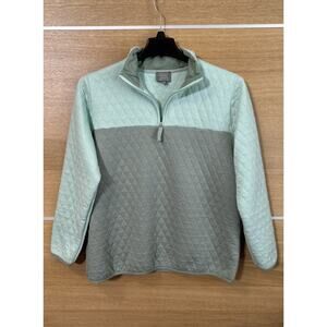 Berkley Jenson Womens Sz L Mint Green/ Gray Quilted Quarter Zip Pullover Sweater